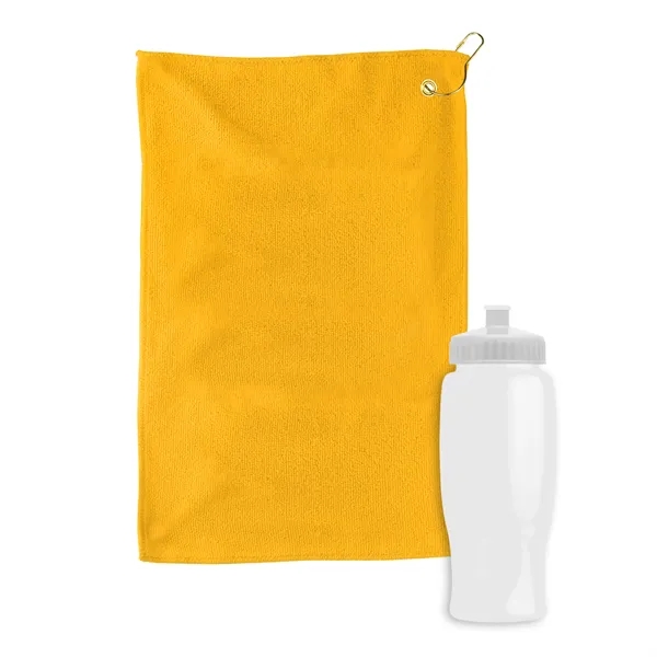 27 oz. Poly-pure transparent bottle with microfiber golf towel. Towel is... from ASI 40480 Koozie Group