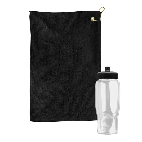 27 oz. Poly-pure transparent bottle with microfiber golf towel. Towel is... from ASI 40480 Koozie Group