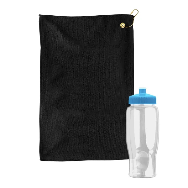 27 oz. Poly-pure transparent bottle with microfiber golf towel. Towel is... from ASI 40480 Koozie Group