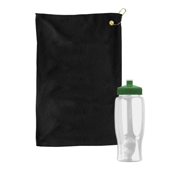 27 oz. Poly-pure transparent bottle with microfiber golf towel. Towel is... from ASI 40480 Koozie Group