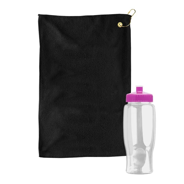 27 oz. Poly-pure transparent bottle with microfiber golf towel. Towel is... from ASI 40480 Koozie Group