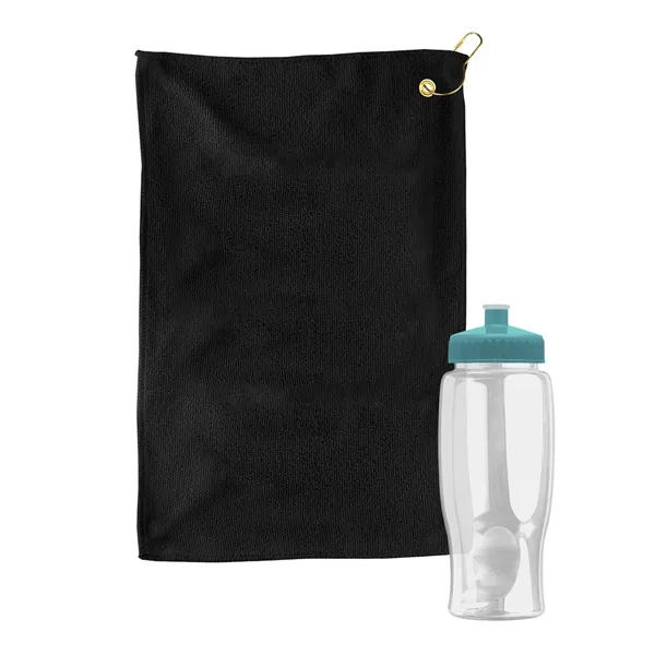27 oz. Poly-pure transparent bottle with microfiber golf towel. Towel is... from ASI 40480 Koozie Group