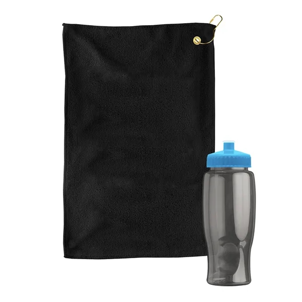 27 oz. Poly-pure transparent bottle with microfiber golf towel. Towel is... from ASI 40480 Koozie Group
