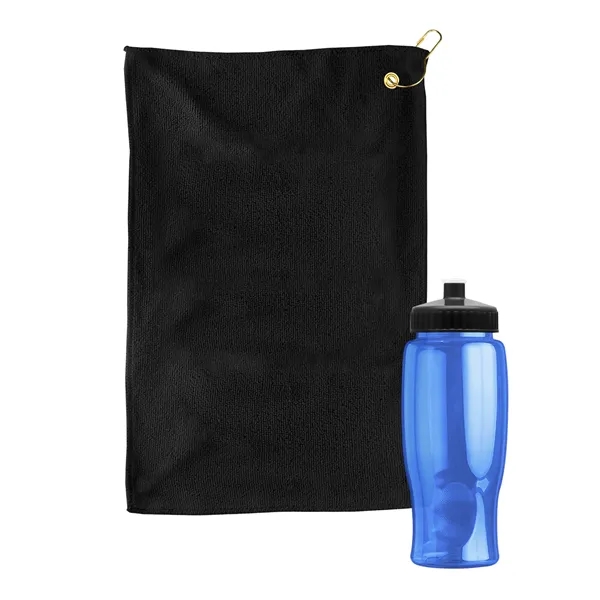 27 oz. Poly-pure transparent bottle with microfiber golf towel. Towel is... from ASI 40480 Koozie Group