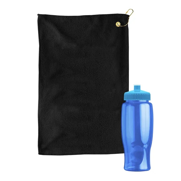 27 oz. Poly-pure transparent bottle with microfiber golf towel. Towel is... from ASI 40480 Koozie Group
