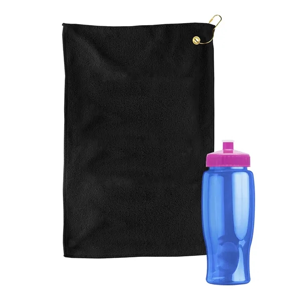 27 oz. Poly-pure transparent bottle with microfiber golf towel. Towel is... from ASI 40480 Koozie Group