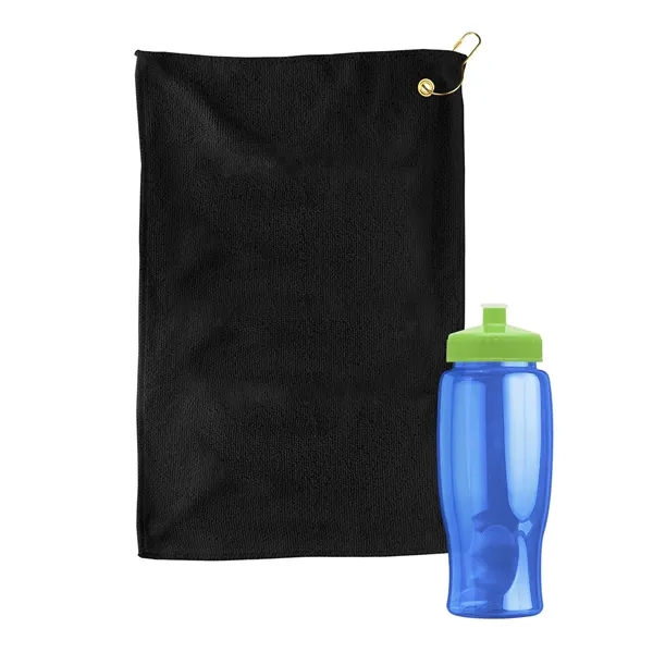 27 oz. Poly-pure transparent bottle with microfiber golf towel. Towel is... from ASI 40480 Koozie Group