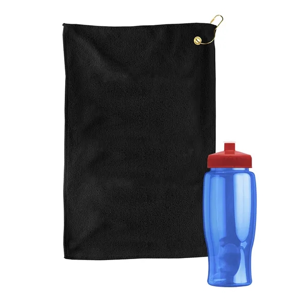 27 oz. Poly-pure transparent bottle with microfiber golf towel. Towel is... from ASI 40480 Koozie Group