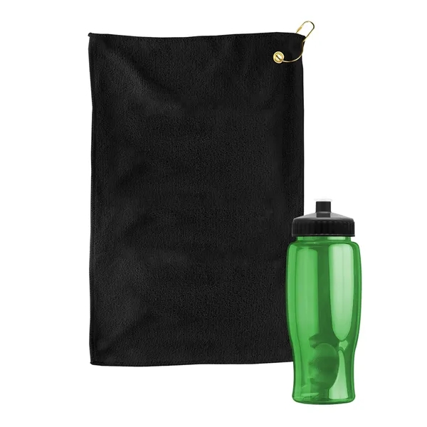 27 oz. Poly-pure transparent bottle with microfiber golf towel. Towel is... from ASI 40480 Koozie Group