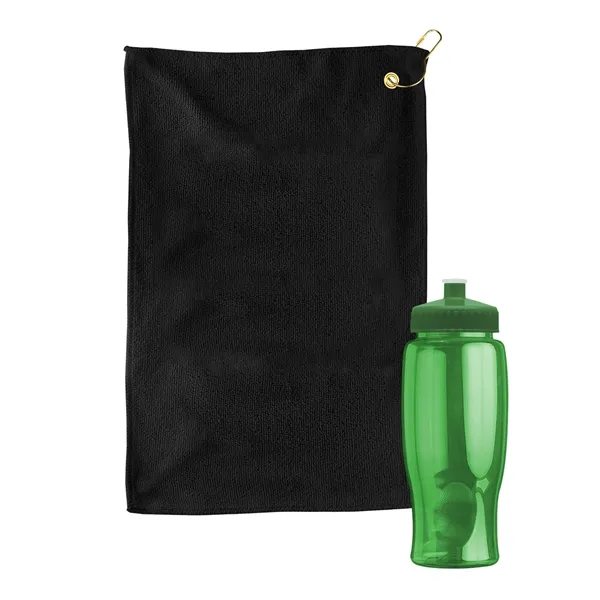 27 oz. Poly-pure transparent bottle with microfiber golf towel. Towel is... from ASI 40480 Koozie Group