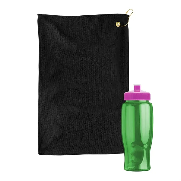 27 oz. Poly-pure transparent bottle with microfiber golf towel. Towel is... from ASI 40480 Koozie Group