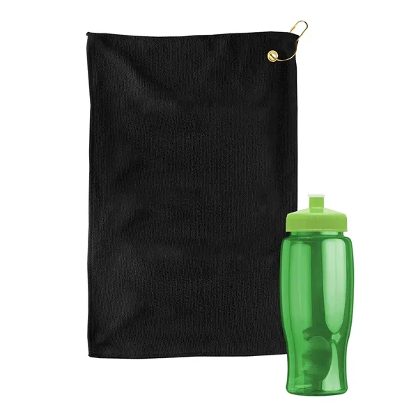 27 oz. Poly-pure transparent bottle with microfiber golf towel. Towel is... from ASI 40480 Koozie Group