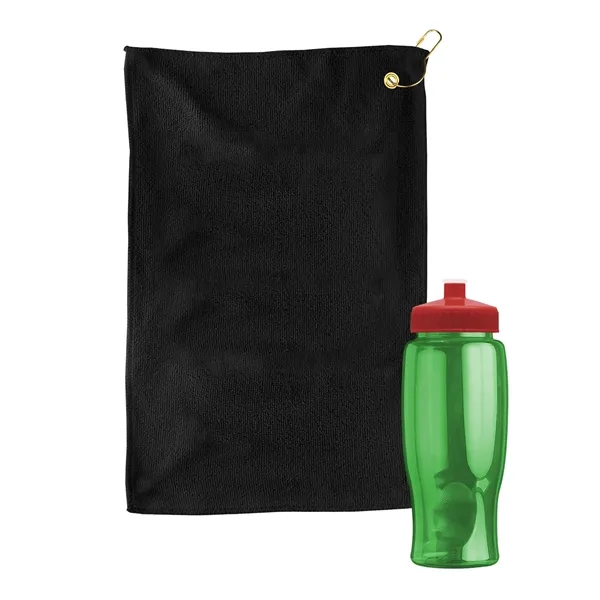27 oz. Poly-pure transparent bottle with microfiber golf towel. Towel is... from ASI 40480 Koozie Group