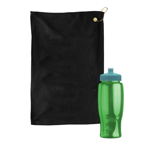 27 oz. Poly-pure transparent bottle with microfiber golf towel. Towel is... from ASI 40480 Koozie Group