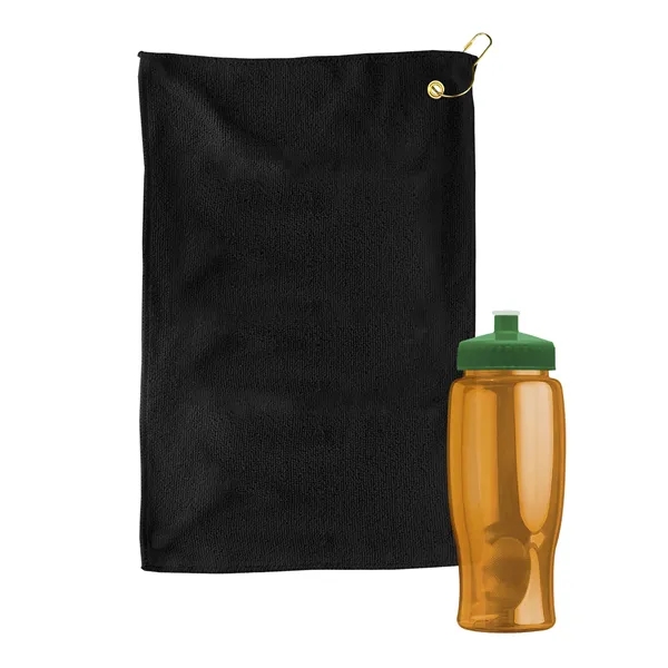 27 oz. Poly-pure transparent bottle with microfiber golf towel. Towel is... from ASI 40480 Koozie Group