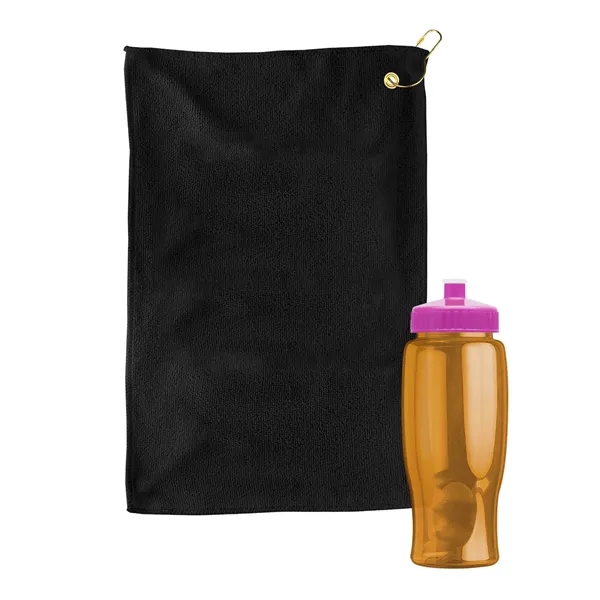 27 oz. Poly-pure transparent bottle with microfiber golf towel. Towel is... from ASI 40480 Koozie Group