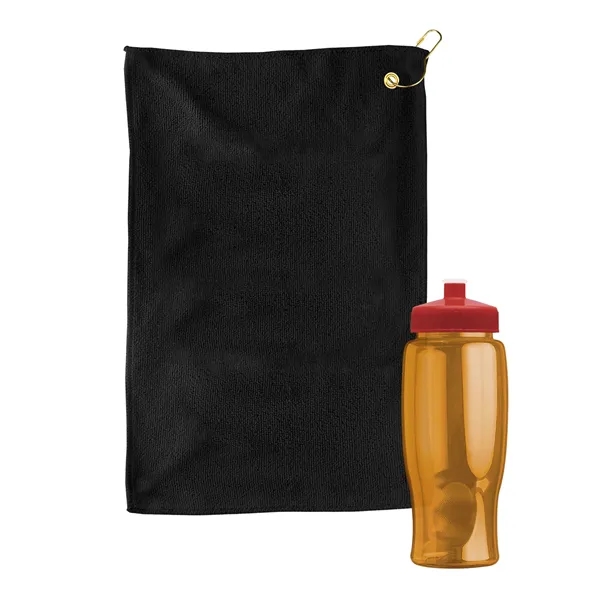 27 oz. Poly-pure transparent bottle with microfiber golf towel. Towel is... from ASI 40480 Koozie Group