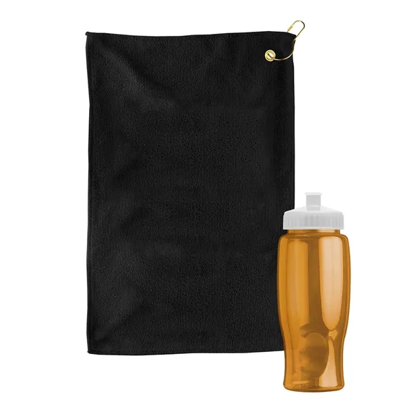 27 oz. Poly-pure transparent bottle with microfiber golf towel. Towel is... from ASI 40480 Koozie Group