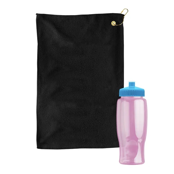 27 oz. Poly-pure transparent bottle with microfiber golf towel. Towel is... from ASI 40480 Koozie Group