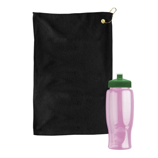 27 oz. Poly-pure transparent bottle with microfiber golf towel. Towel is... from ASI 40480 Koozie Group