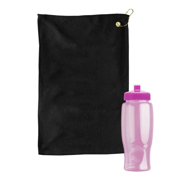 27 oz. Poly-pure transparent bottle with microfiber golf towel. Towel is... from ASI 40480 Koozie Group
