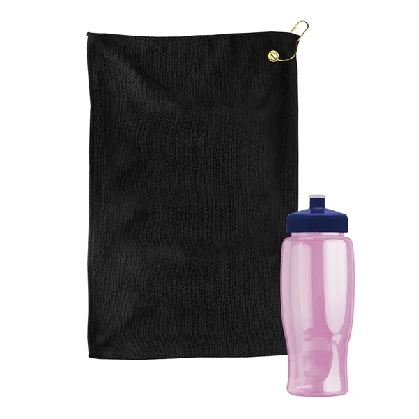 27 oz. Poly-pure transparent bottle with microfiber golf towel. Towel is... from ASI 40480 Koozie Group