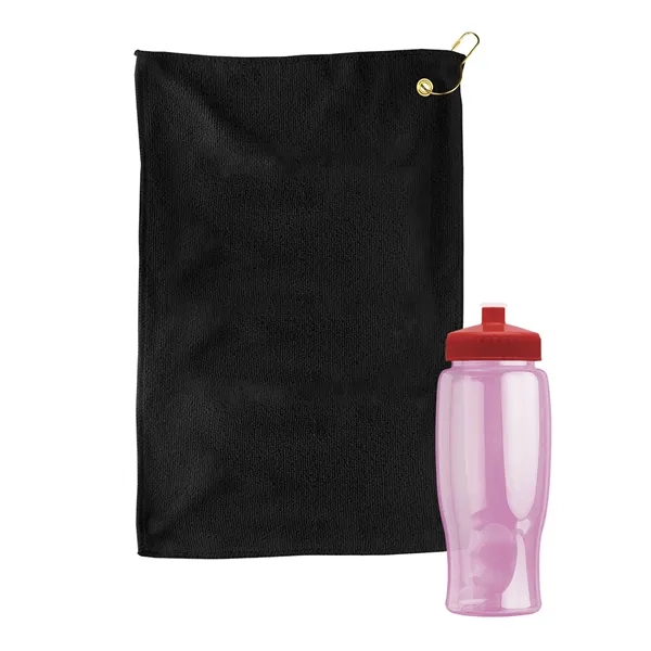 27 oz. Poly-pure transparent bottle with microfiber golf towel. Towel is... from ASI 40480 Koozie Group