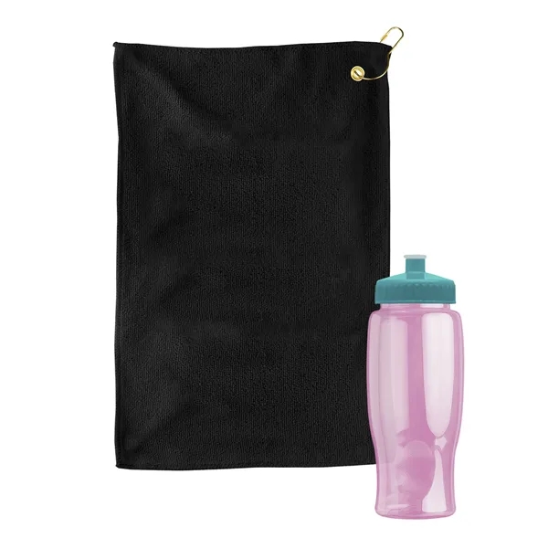 27 oz. Poly-pure transparent bottle with microfiber golf towel. Towel is... from ASI 40480 Koozie Group