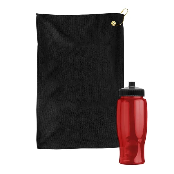 27 oz. Poly-pure transparent bottle with microfiber golf towel. Towel is... from ASI 40480 Koozie Group