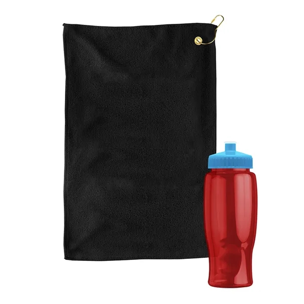 27 oz. Poly-pure transparent bottle with microfiber golf towel. Towel is... from ASI 40480 Koozie Group