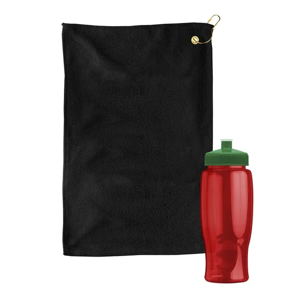 27 oz. Poly-pure transparent bottle with microfiber golf towel. Towel is... from ASI 40480 Koozie Group