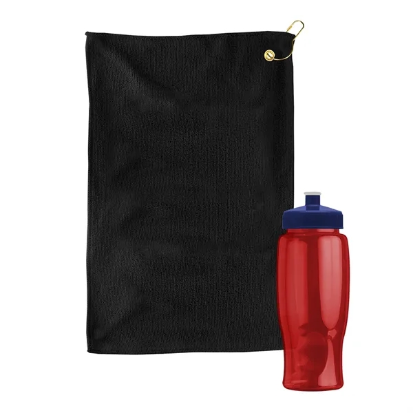 27 oz. Poly-pure transparent bottle with microfiber golf towel. Towel is... from ASI 40480 Koozie Group