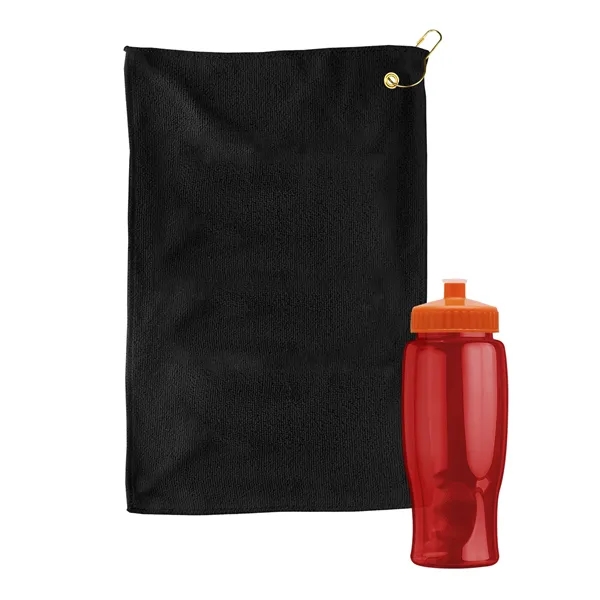 27 oz. Poly-pure transparent bottle with microfiber golf towel. Towel is... from ASI 40480 Koozie Group