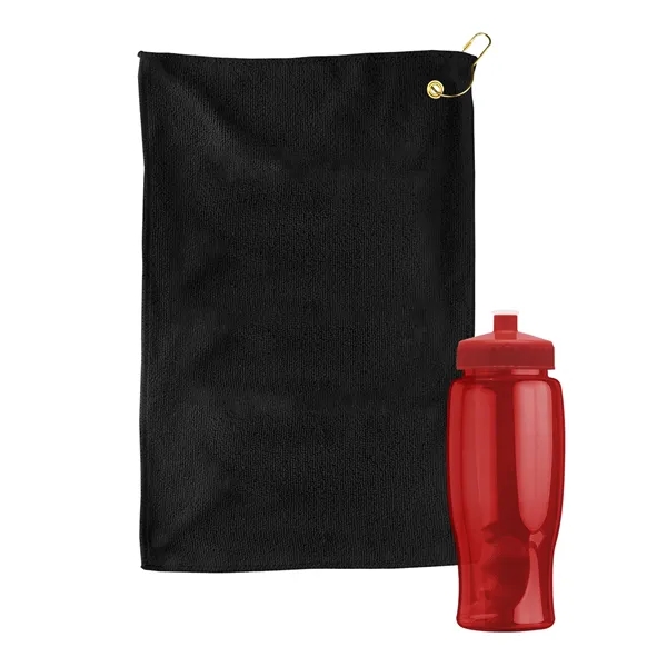 27 oz. Poly-pure transparent bottle with microfiber golf towel. Towel is... from ASI 40480 Koozie Group