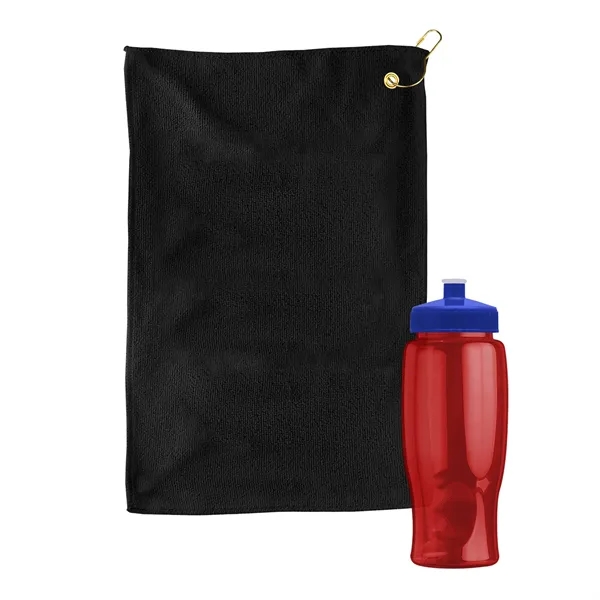 27 oz. Poly-pure transparent bottle with microfiber golf towel. Towel is... from ASI 40480 Koozie Group