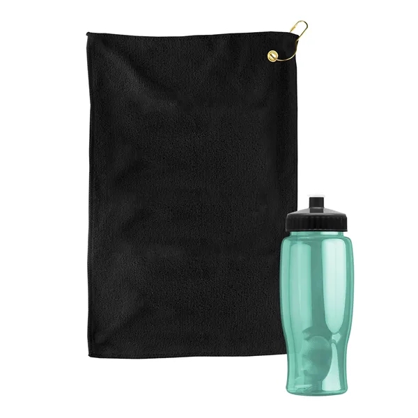 27 oz. Poly-pure transparent bottle with microfiber golf towel. Towel is... from ASI 40480 Koozie Group