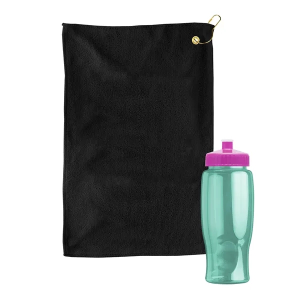 27 oz. Poly-pure transparent bottle with microfiber golf towel. Towel is... from ASI 40480 Koozie Group