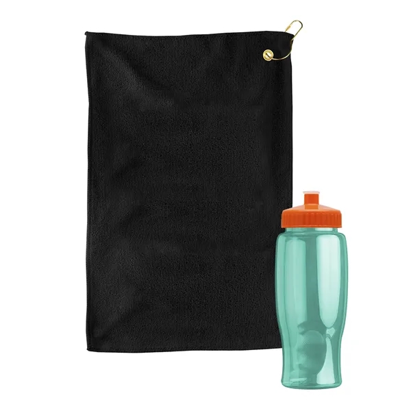 27 oz. Poly-pure transparent bottle with microfiber golf towel. Towel is... from ASI 40480 Koozie Group