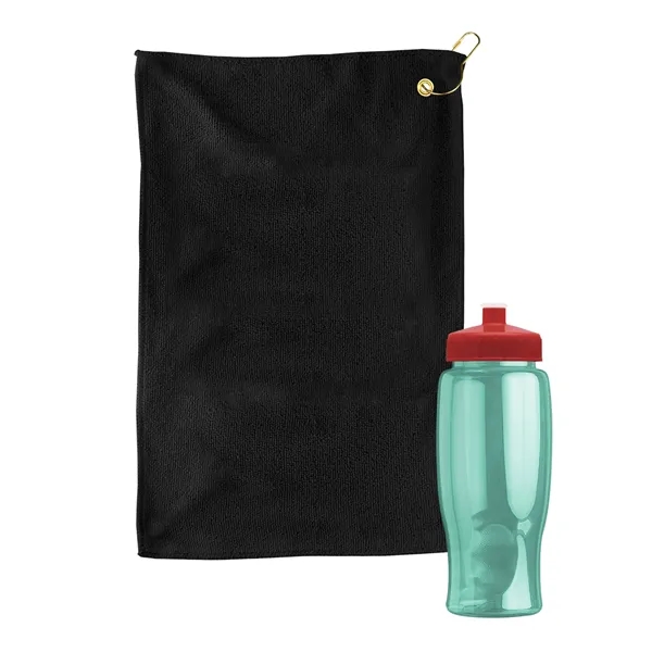27 oz. Poly-pure transparent bottle with microfiber golf towel. Towel is... from ASI 40480 Koozie Group