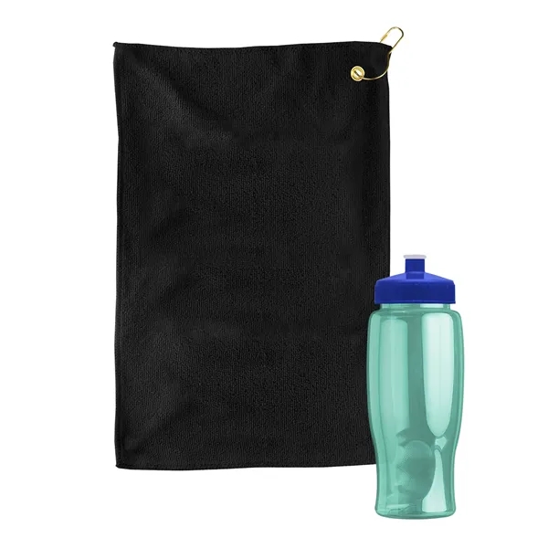 27 oz. Poly-pure transparent bottle with microfiber golf towel. Towel is... from ASI 40480 Koozie Group