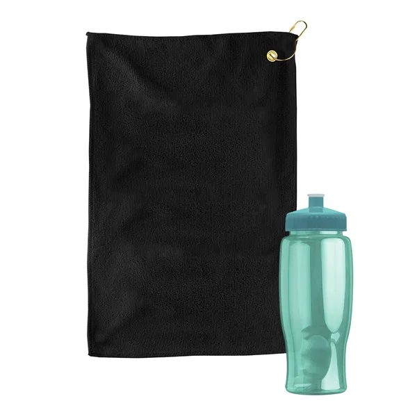 27 oz. Poly-pure transparent bottle with microfiber golf towel. Towel is... from ASI 40480 Koozie Group