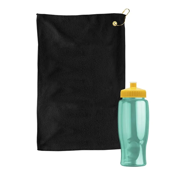27 oz. Poly-pure transparent bottle with microfiber golf towel. Towel is... from ASI 40480 Koozie Group