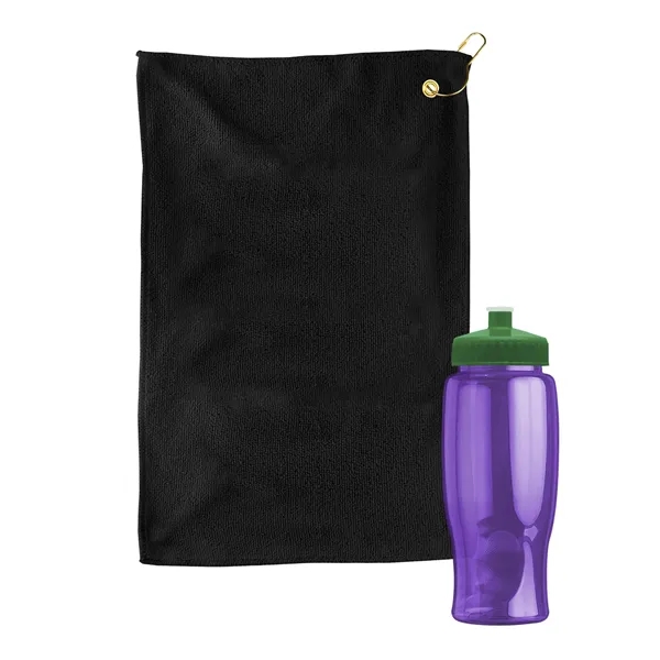 27 oz. Poly-pure transparent bottle with microfiber golf towel. Towel is... from ASI 40480 Koozie Group