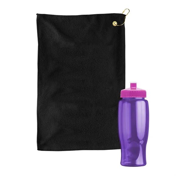 27 oz. Poly-pure transparent bottle with microfiber golf towel. Towel is... from ASI 40480 Koozie Group