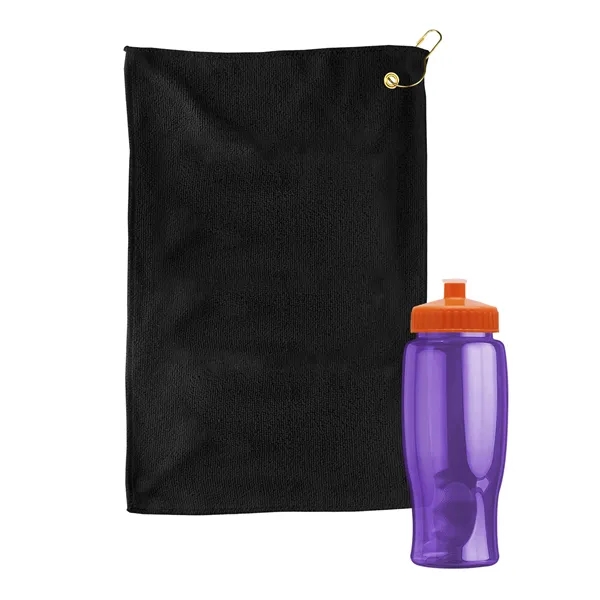 27 oz. Poly-pure transparent bottle with microfiber golf towel. Towel is... from ASI 40480 Koozie Group