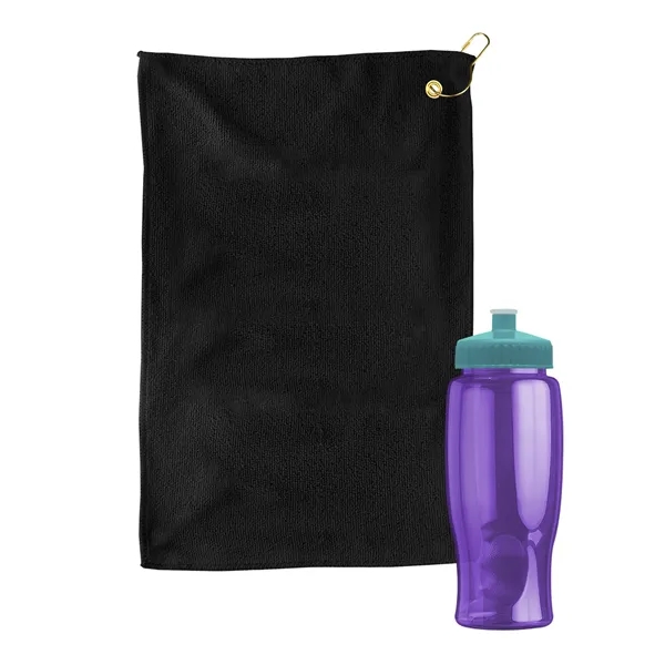 27 oz. Poly-pure transparent bottle with microfiber golf towel. Towel is... from ASI 40480 Koozie Group