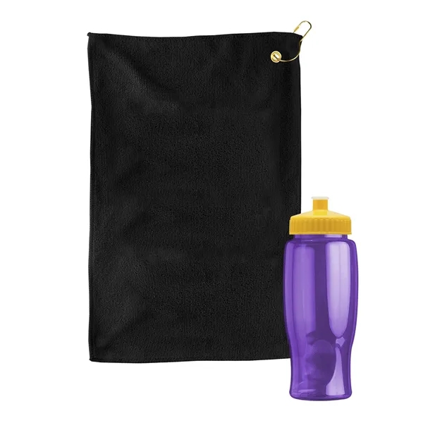 27 oz. Poly-pure transparent bottle with microfiber golf towel. Towel is... from ASI 40480 Koozie Group