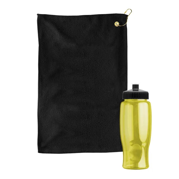 27 oz. Poly-pure transparent bottle with microfiber golf towel. Towel is... from ASI 40480 Koozie Group