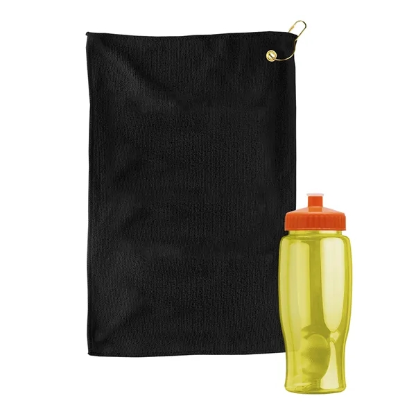 27 oz. Poly-pure transparent bottle with microfiber golf towel. Towel is... from ASI 40480 Koozie Group
