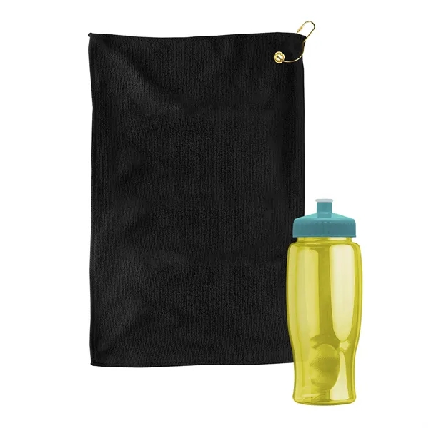 27 oz. Poly-pure transparent bottle with microfiber golf towel. Towel is... from ASI 40480 Koozie Group